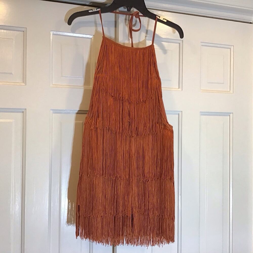 Fringe Women Flapper Mini Dress Sz S Builtin Shorts Hippie Coquette Festival
